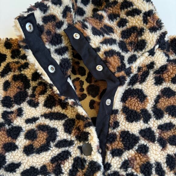 J.Crew Vintage Sherpa Leopard Snap Collar Fleece Pullover Sz Small EUC Ski Snow - Picture 12 of 12
